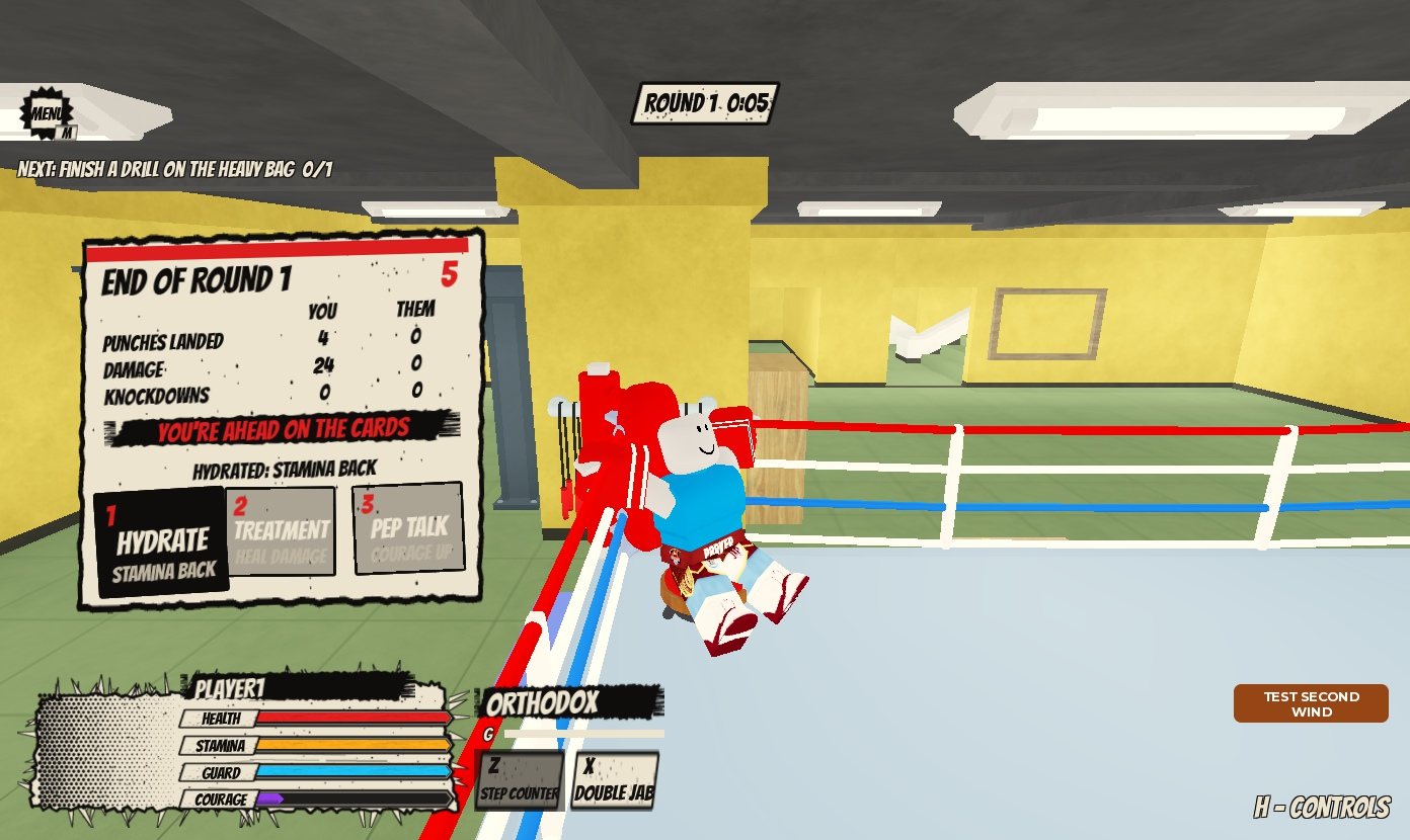 Second Wind Boxing: Corner screen between rounds
